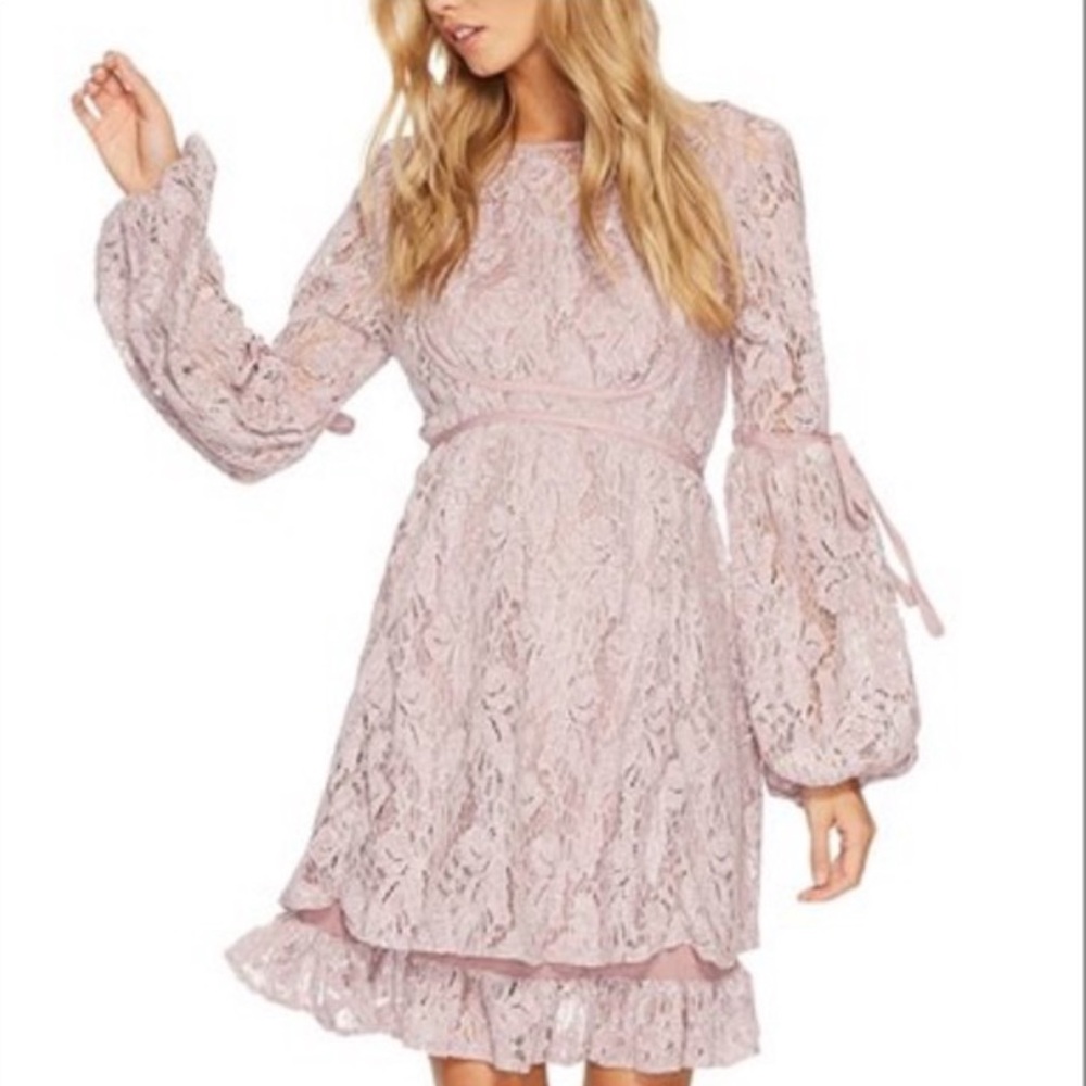 Free People Ruby Lilac Crochet Lace Dress with Bishop Sleeves Size XS